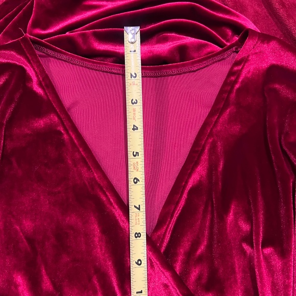 vintage red burgundy maxi dress velvet long sleeve deep v front slit wrap formal - Picture 9 of 10